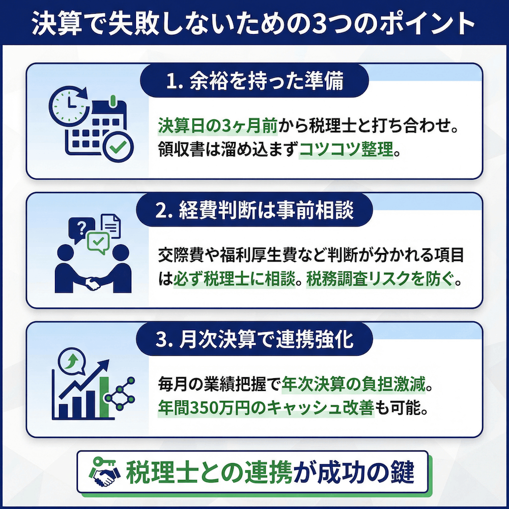 決算で失敗しないための3つのポイント