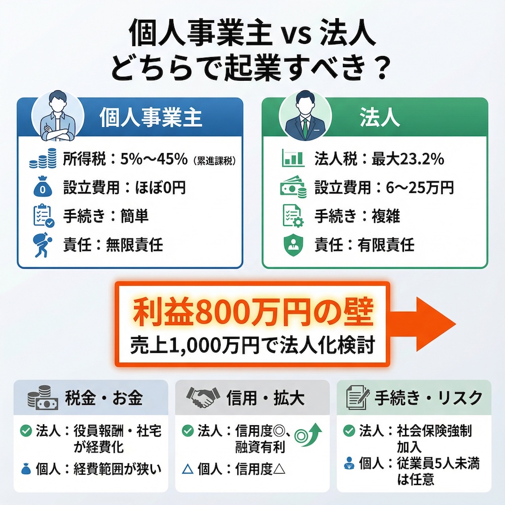 個人事業主 vs 法人 どちらで起業すべき？