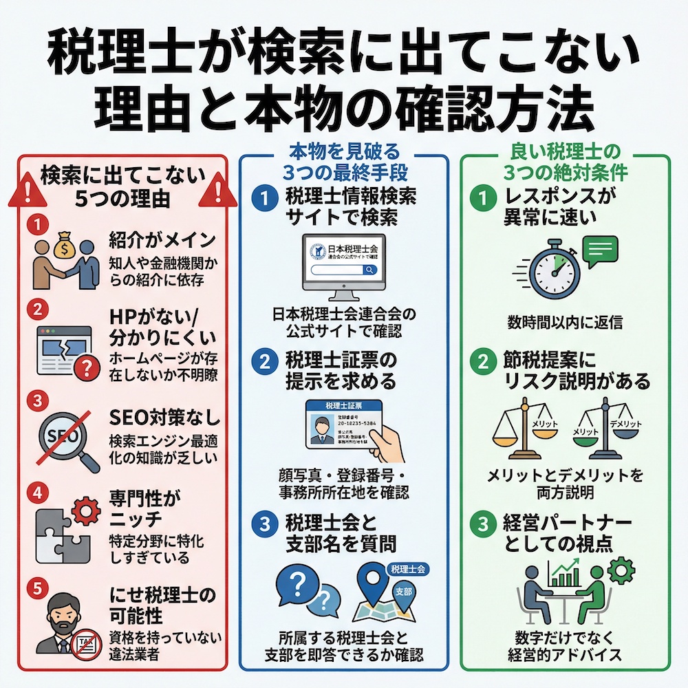 税理士が検索に出てこない理由と本物の確認方法