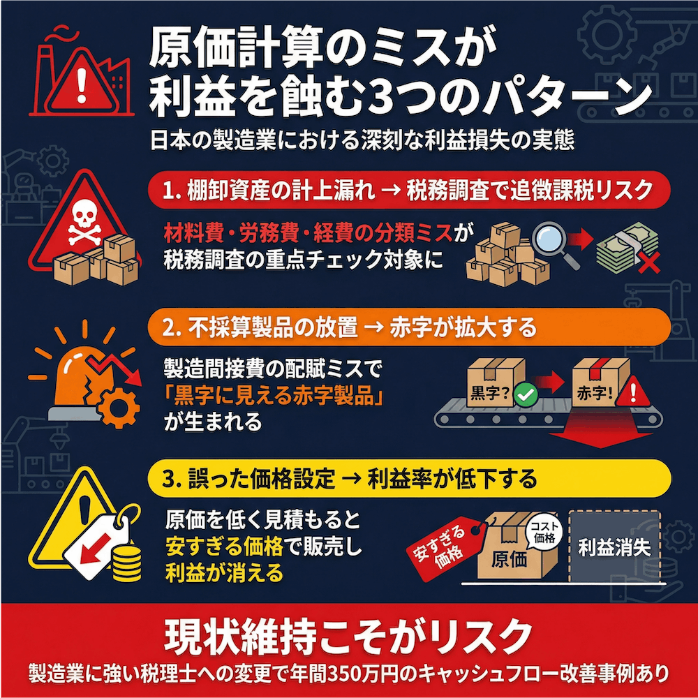 原価計算のミスが利益を蝕む3つのパターン