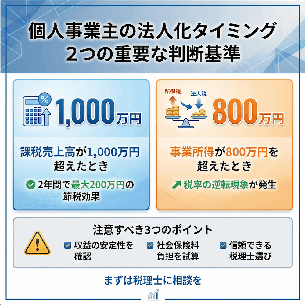 個人事業主の法人化タイミング 2つの重要な判断基準の図解