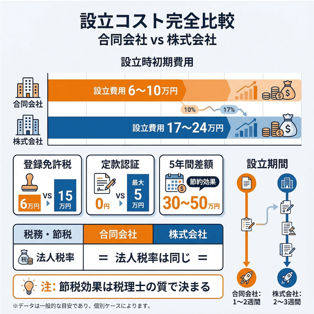 設立コスト完全比較 合同会社 vs 同 株式会社
