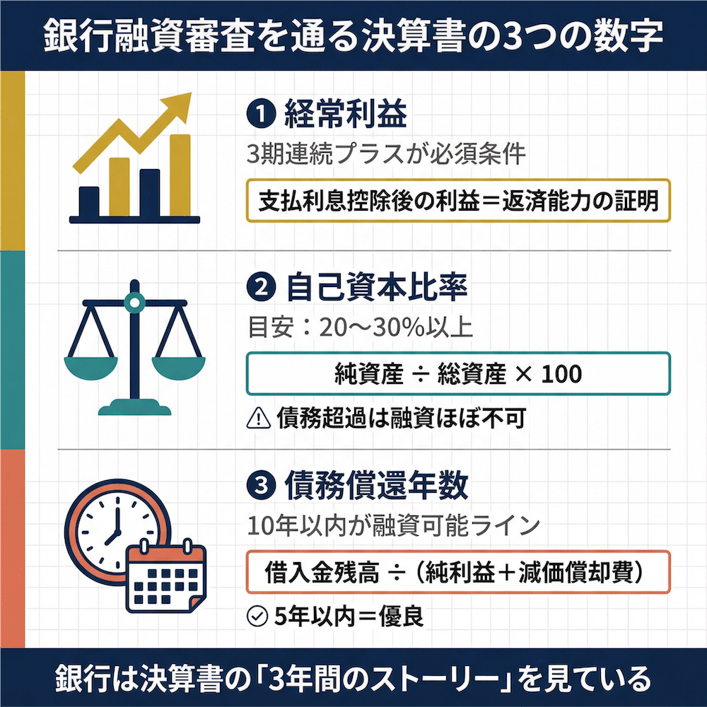 銀行融資審査を通る決算書の3つの数字