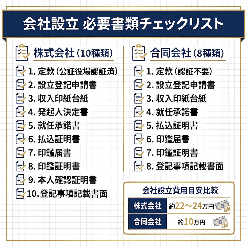 会社設立 必要書類チェックリスト