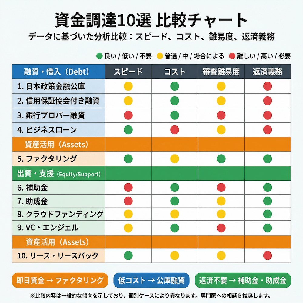 資金調達10選 比較チャート