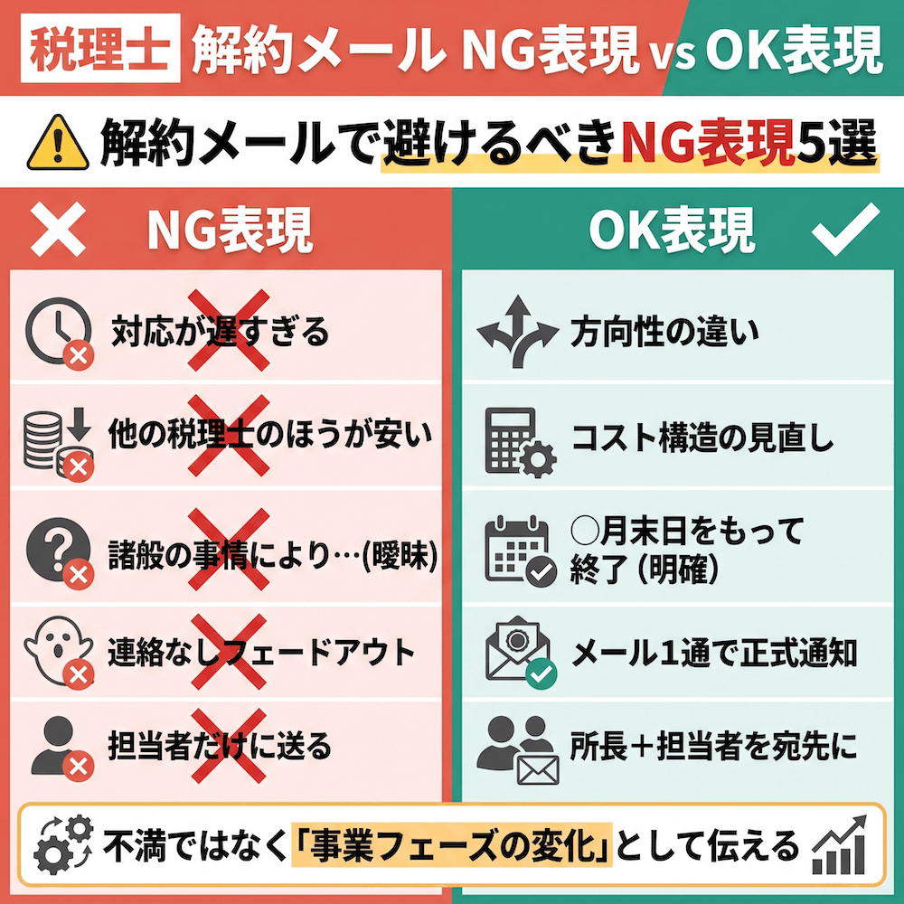 税理士解約メール NG表現 OK表現