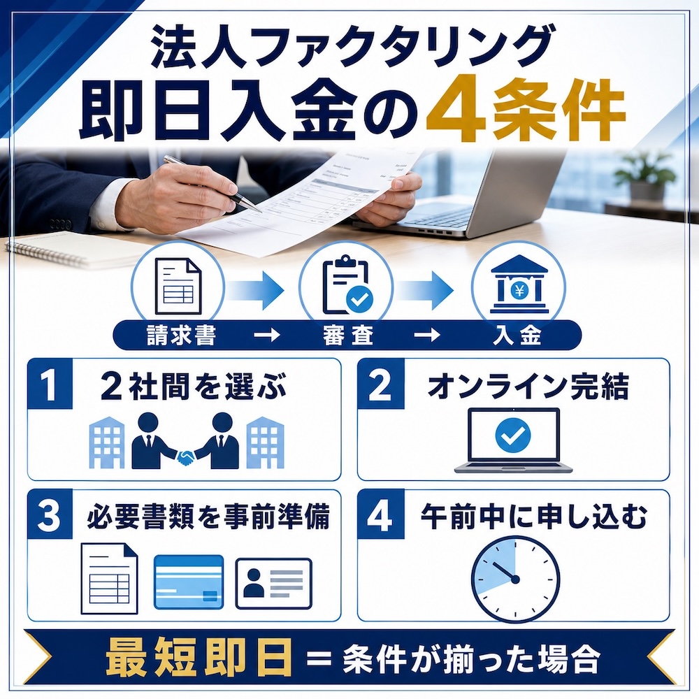 法人ファクタリング即日入金の4条件